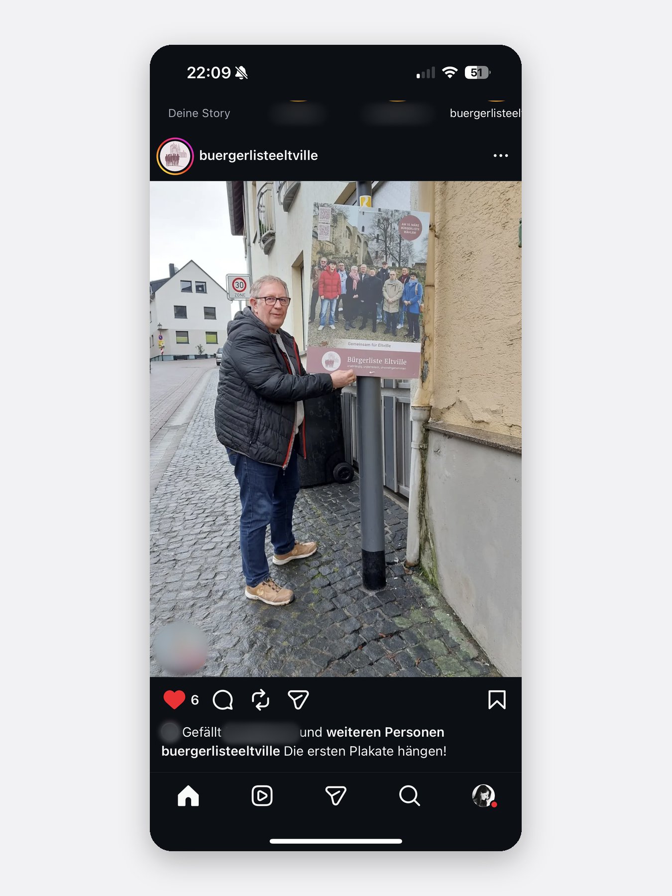Bürgerliste Eltville – Instagram-Beitrag „Die ersten Plakate hängen!“
