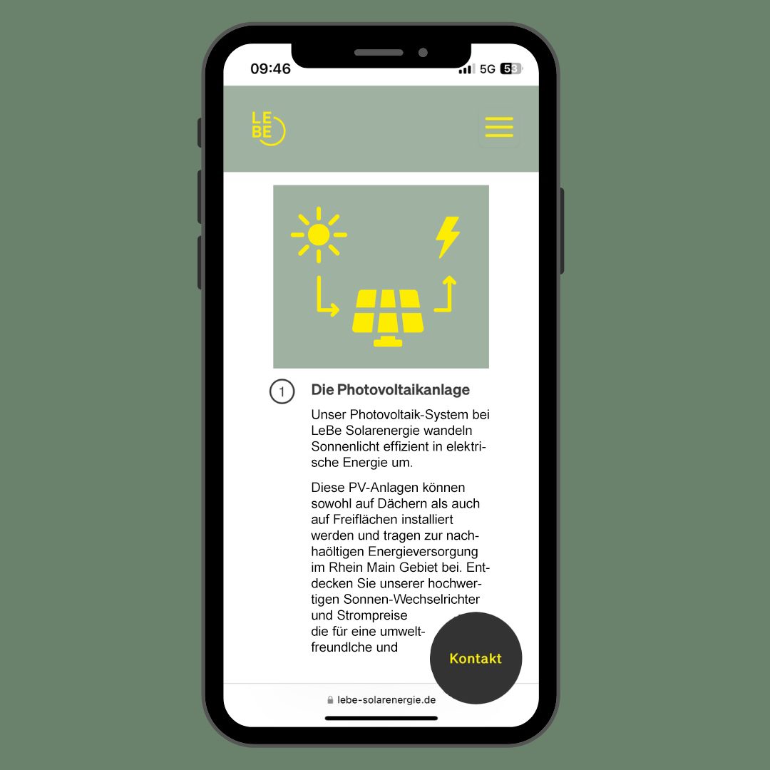 LeBe Solarenergie – mobile Website